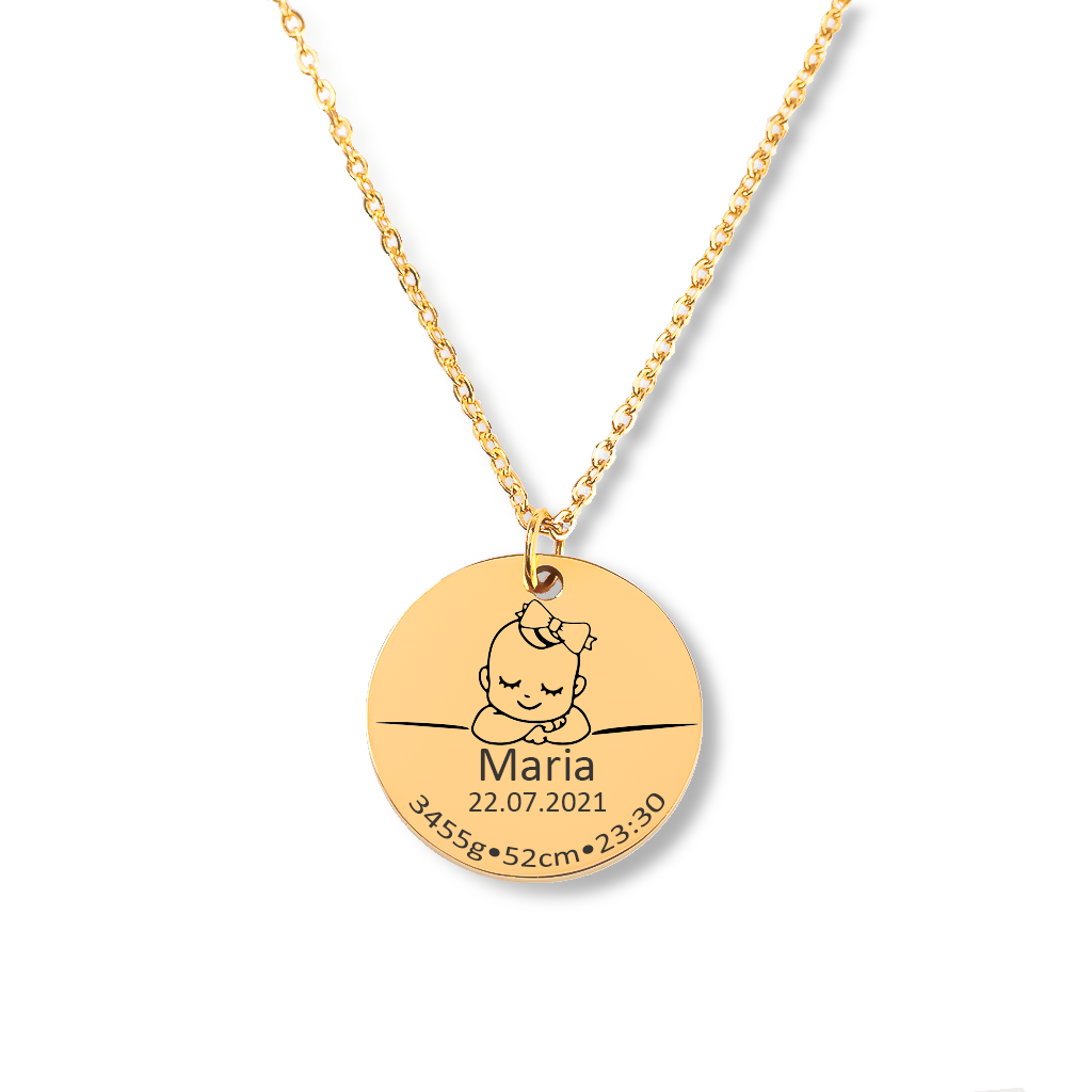 Print On Demand Jewelry Baby Birth Details Necklace